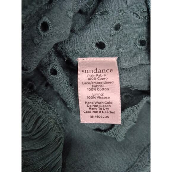 NWT Sundance Hunter Green cotton eyelet dress Midi Length Sz SP Festival - Picture 9 of 9
